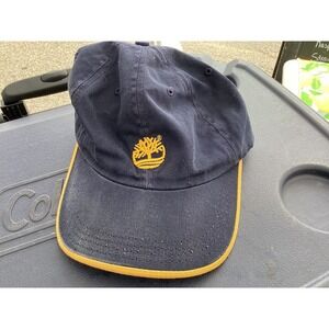 Timberland Logo Navy Hat Cap Adult Adjustable Strapback Blue Yellow Vintage